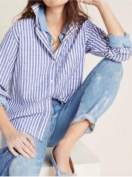 Anthropologie Tops - Anthropologie Grayson Hero striped button down with dots
